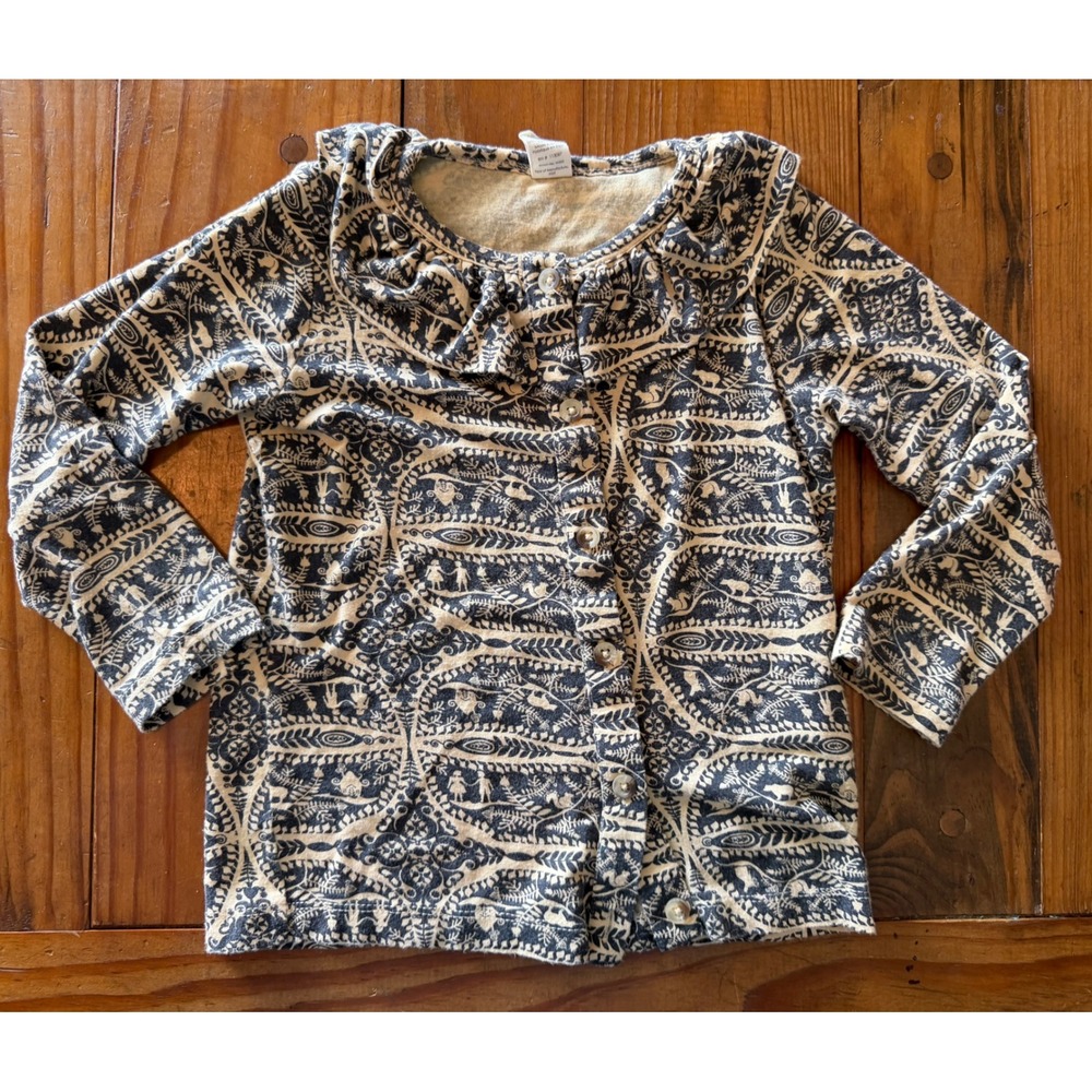 Kate Quinn 4T Cardigan Ruffle Collar Storybook Bamboo Viscose Blue Cream Kids